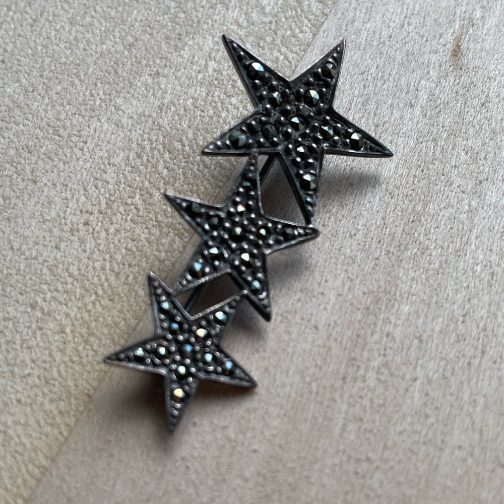 Sterling marcasite star bar pin - Picture 7 of 8
